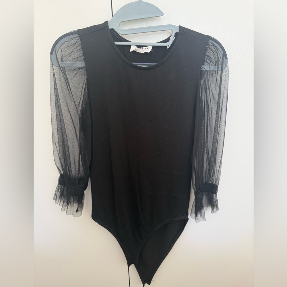 Marcella NYC Black Mesh Sleeve Bodysuit Size Small